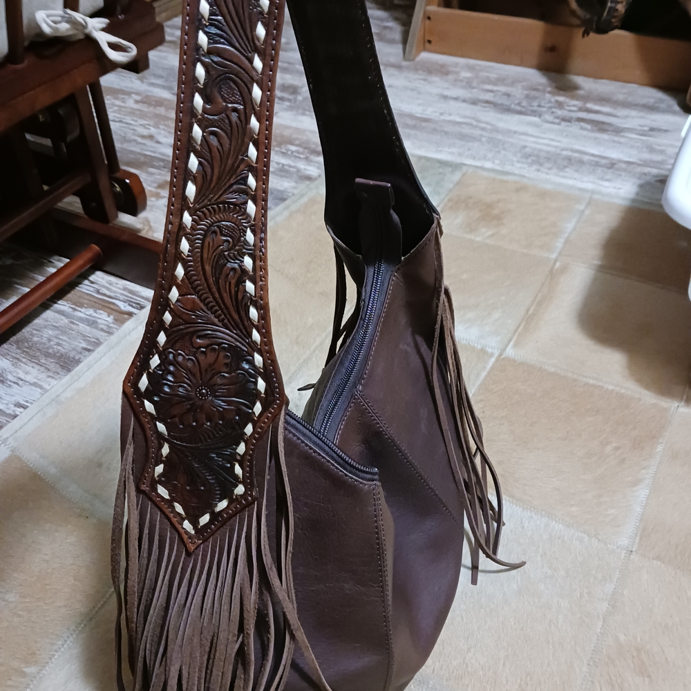 Brown Leather Fringe Shoulder Bag - Picture 2 of 5